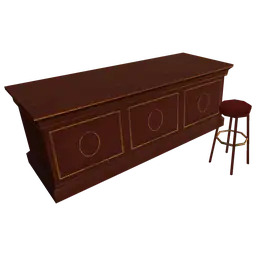 Mod Dark Wood Bar Car And High Stool