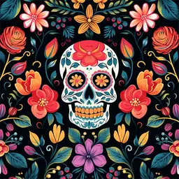 Day Of The Dead Fiesta - Flower Skull Mask
